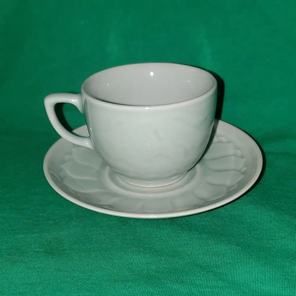 Vintage Longquan Celadon Koi Carp Fish Tea Cup Saucer 6 0z.